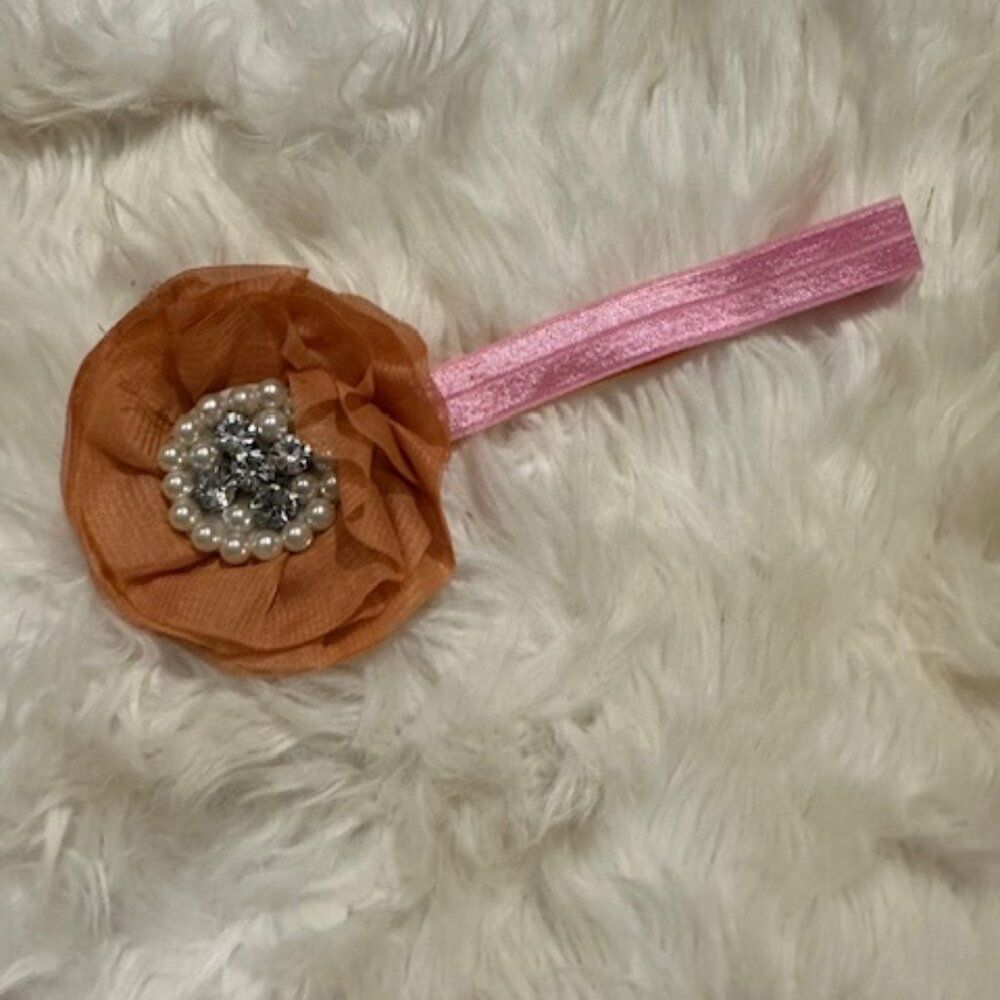 Tan Cup Flower on Ombre FOE elastic Headband  7603  Handmade Boutique